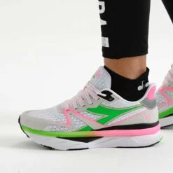 Diadora Women's Atomo V7000 Running Shoe - White/Green Fluo/Pink Fluo -Sneakers Shop 101.179068 D0250 CV