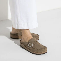 Birkenstock Women's Buckley Suede - Grey Taupe- Medium/Narrow -Sneakers Shop 1019490 f closeup f 1