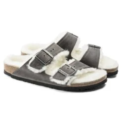 Birkenstock Arizona Shearling Sandals - Iron Natural- Medium/Narrow -Sneakers Shop 1021067 pair