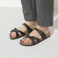 Birkenstock Women's Franca Oiled Leather Sandals- Black- Regular/Wide -Sneakers Shop 1021112 f closeup f