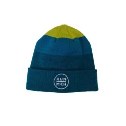 Unisex RUN MICH Stripe Cuffed Beanie - Lime/Blue