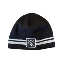 RUN X Mitten Striped Performance Knit Beanie - Black/Grey/White
